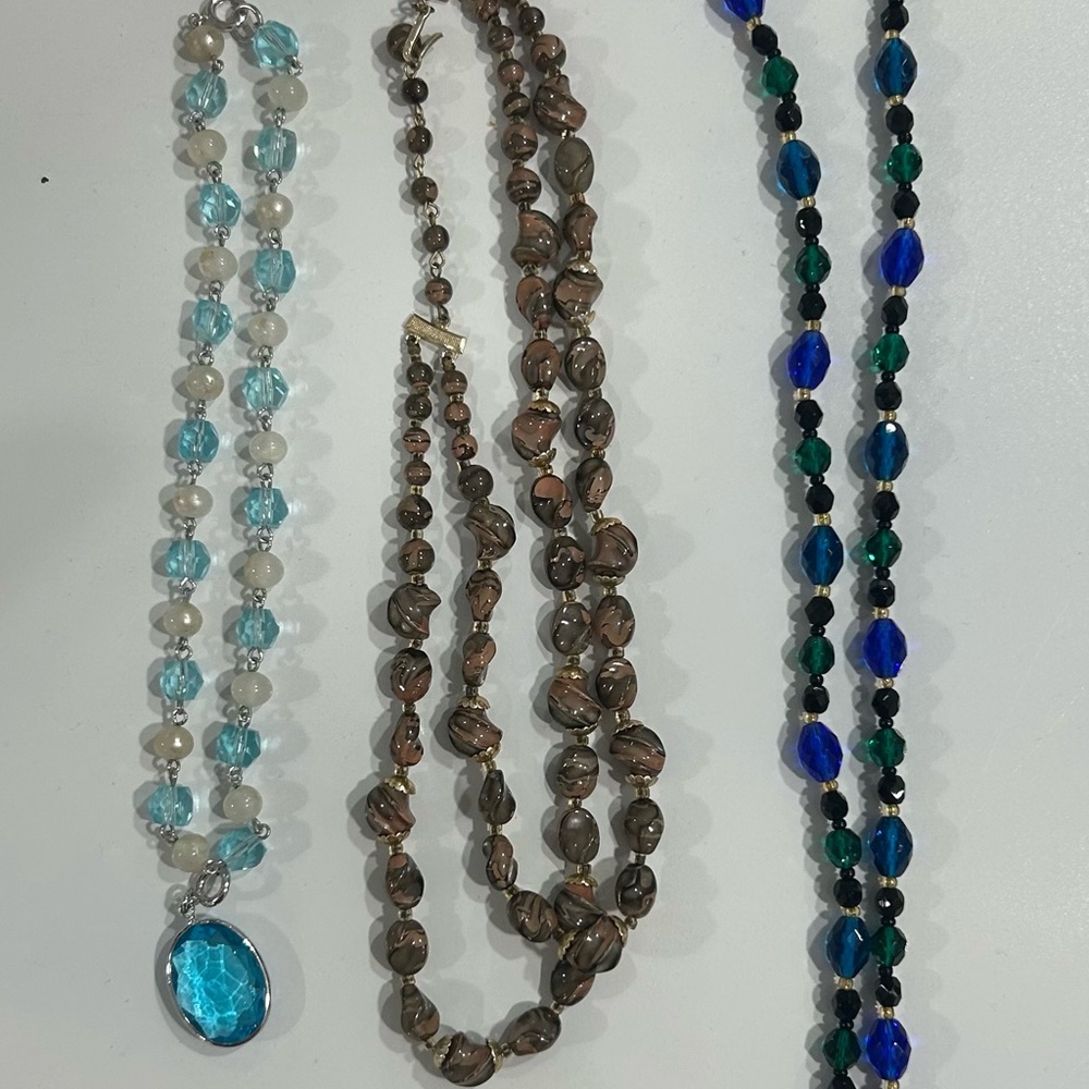 Blue and Pearl Beaded Pendant Necklace - Unbranded
